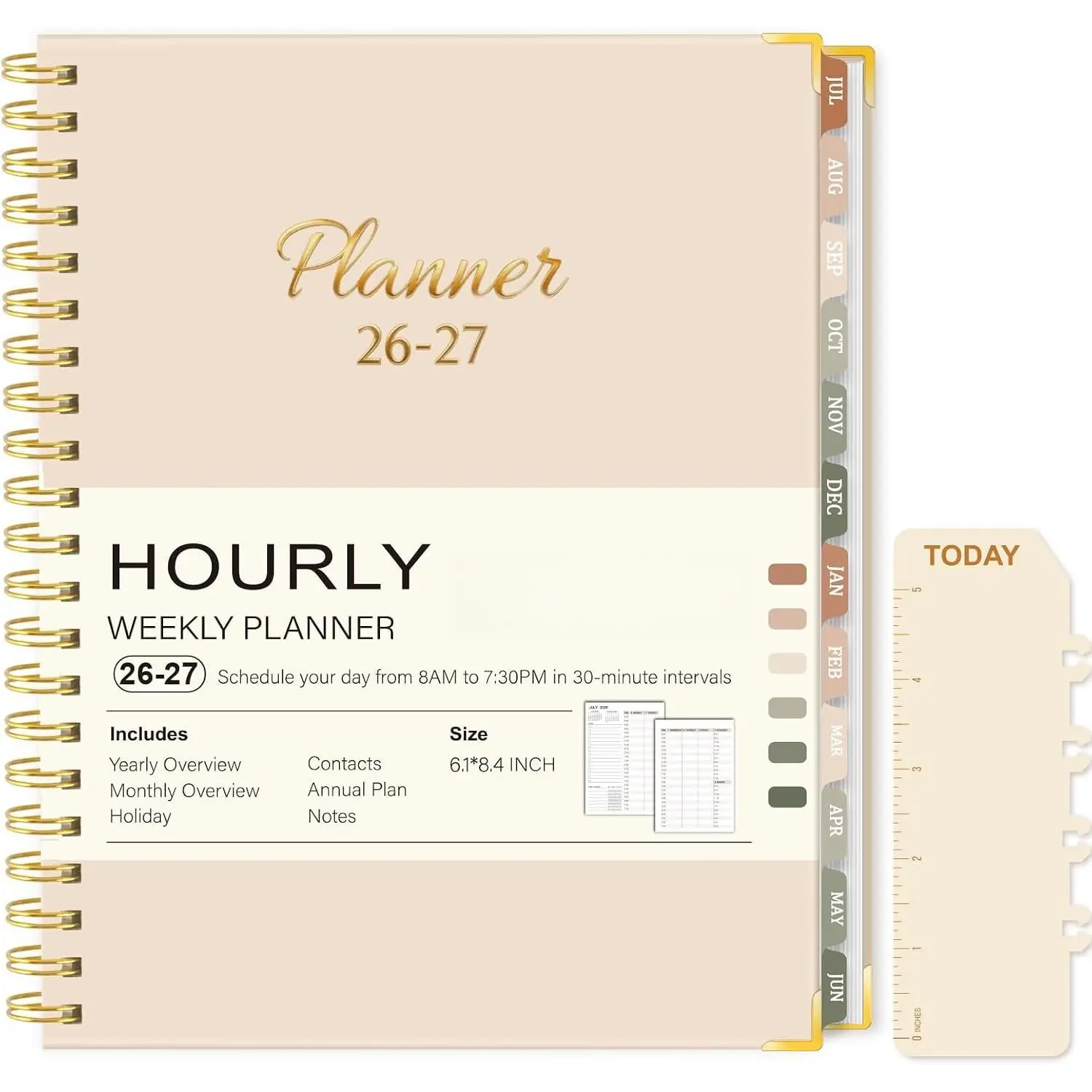 2026-2027 Academic Planner, Weekly & Monthly Appointment Book from Jul. 2026 - Jun. 2027, Work & Life Daily Hourly Planner with Time Slots, A5 Agenda Organizer for  School Office, Beige,8.4"x 6.1"