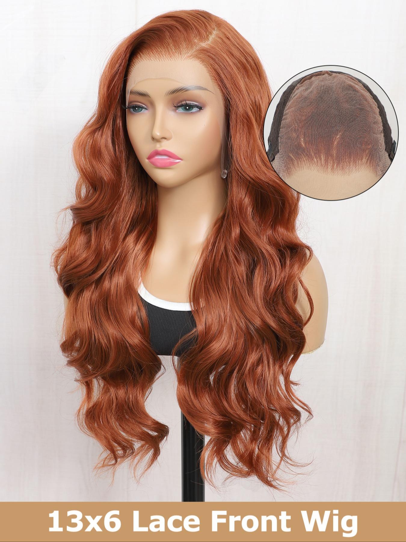 24 Inch Burgundy/Ginger Long Body Wavy Wigs for Women, Gorgeous Fluffy Natural Looking Wigs without Bangs, Synthetic Heat Resistant HD Lace Front Wigs for Party, Daily Use
