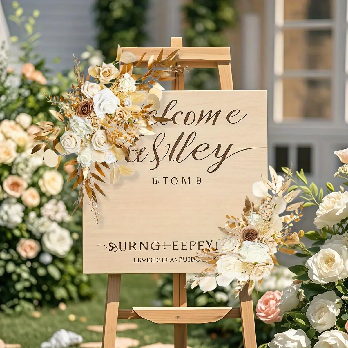 2pcs Artificial Wedding Arch Garland Decorations - Boho Floral Eucalyptus & Willow with White Beige Fabric Flowers, for Indoor/Outdoor Ceremony, Reception, Valentine's Day, Home Entryway, Romantic Setting, Elegant Design