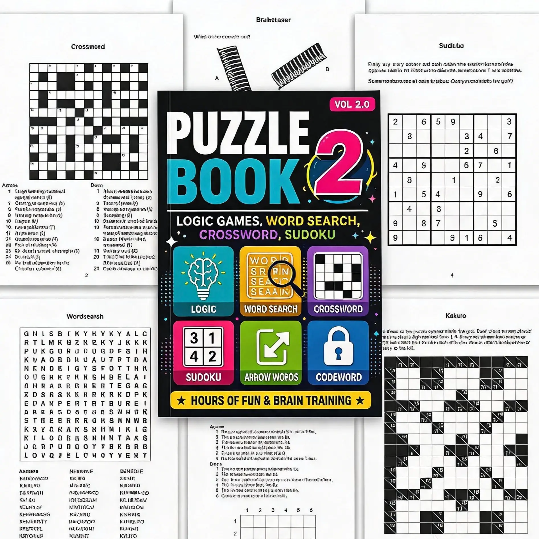Mixed Puzzle Book 2.0 Edition, Includes Word Search, Sudoku, Iq Games, Brain Teasers, Beneficial for Brain Activity, Family Activities