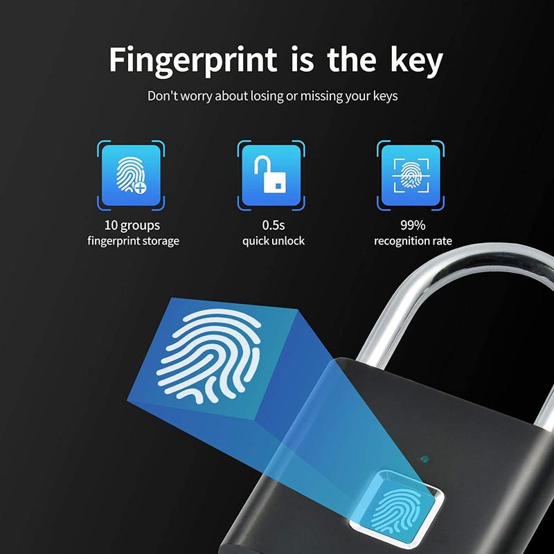 Smart Fingerprint Padlock - Bluetooth Unlock, IP67 Waterproof Lock with 10 Fingerprint Capacity for Suitcases, Lockers & Outdoor Gates