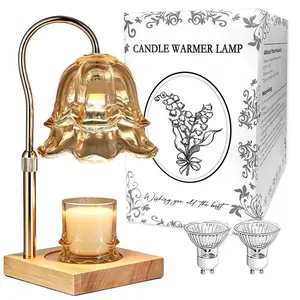 Safe Candle Warmer Lamp with Timer, Height Adjustable Gold Floral Lamp for No Flame Home Fragrance