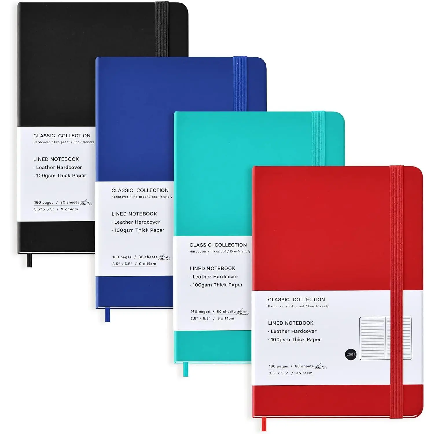 4 Pack Pocket Notebook Journals Bulk, 3.5" x 5.5", 160 Lined Pages, A6 Mini Notepad Hardcover leather Journal with 100GSM Thick Paper, Small Notebooks for Writing Work Men Women (Multicolor)