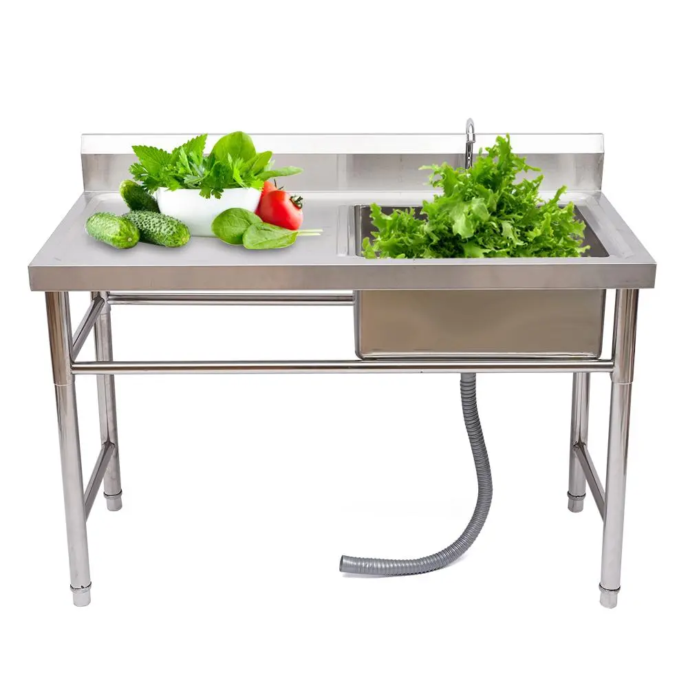 304 Stainless Steel Prep & Utility Sink w/Workbench, Free Standing Outdoor Single Bowl Commercial Kitchen Sink for Restaurant, Kitchen, 47" x 24" x 35"