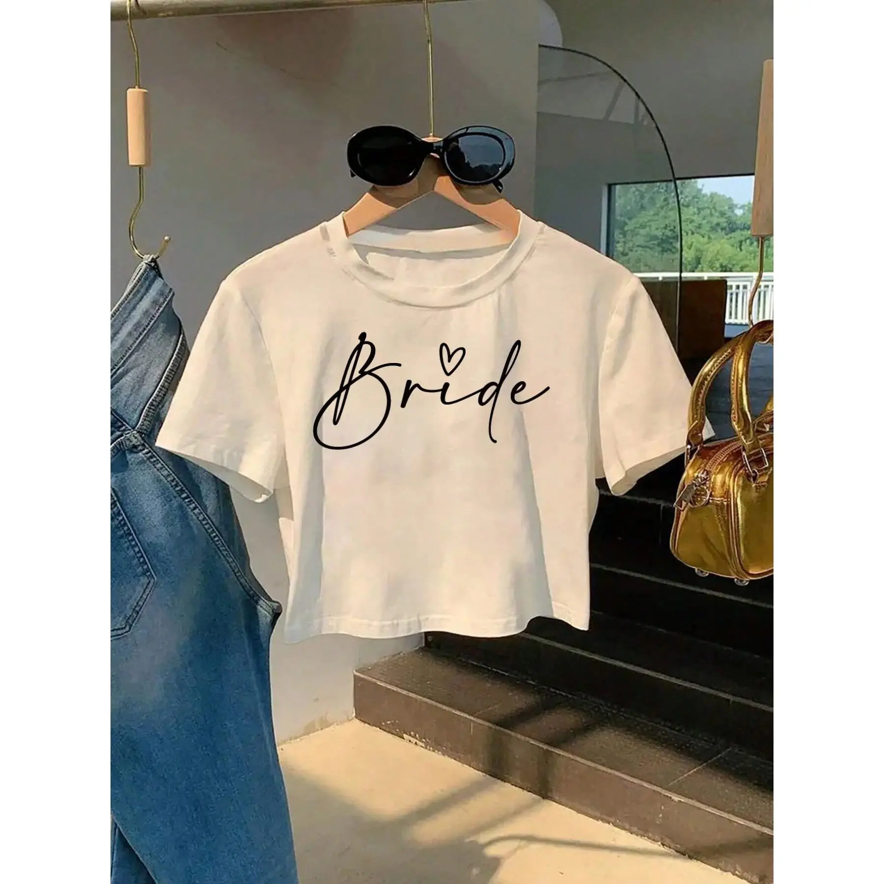 Women's Short Cropped T-Shirt - Spicy Bride Wedding Tee With Short Sleeve Round Neck, Slim Fit Top Suitable For Bridesmaids, Shape Men's Moisture Wicking baggy compression Monaco Club Flag Print Hoodie bass pro gaiter