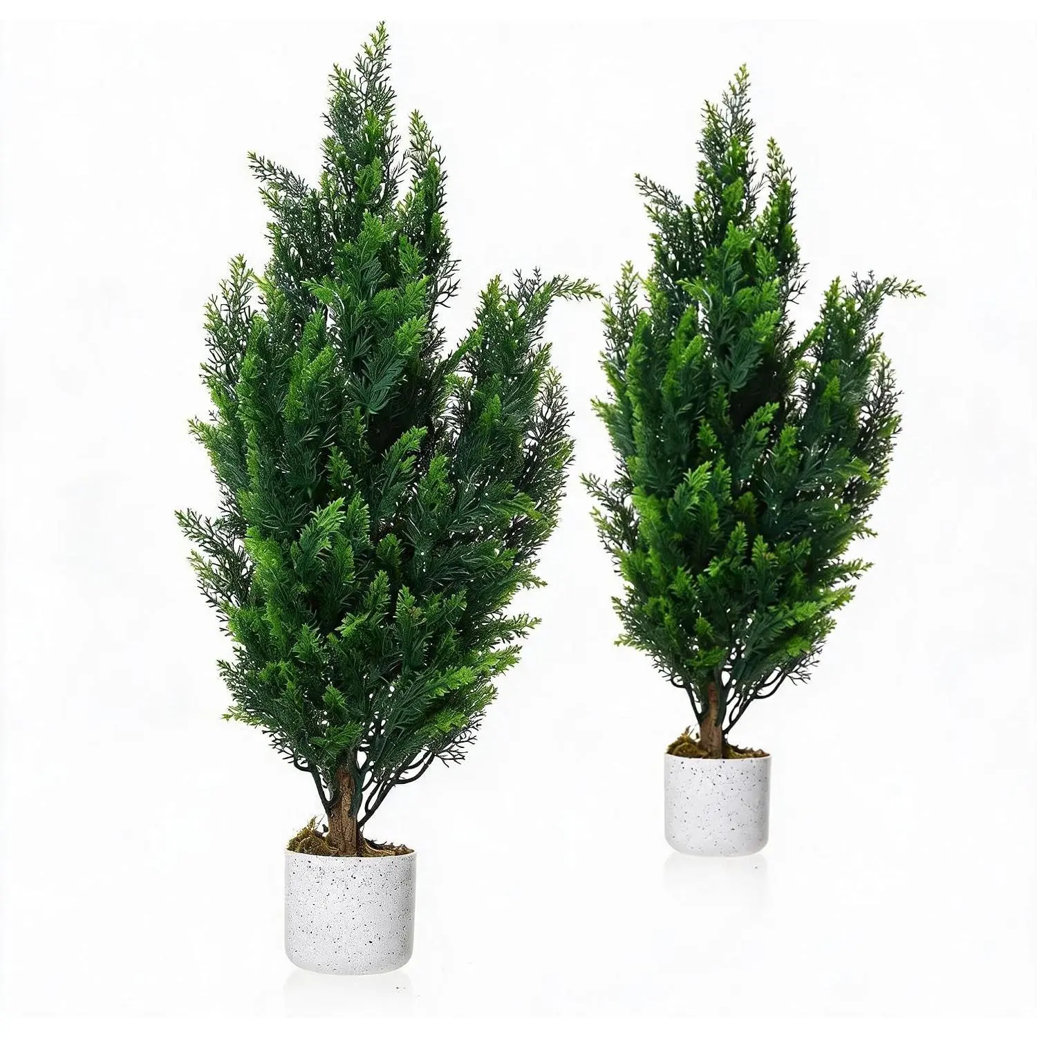 2-Pack UV-Resistant Faux Cedar Topiary Trees – Lifelike Cypress with Weighted Pots, Indoor/Outdoor Decor for Entryway, Porch & Office