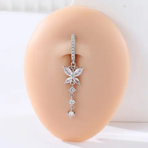 Fashion Butterfly Pendant Belly Ring Navel Ring Belly Button Ring with Artificial Zircon, Elegant Body Jewelry Body Piercings for Women, Party Accessory, All Seasons, Cubic Zirconia, Body Jewellery
