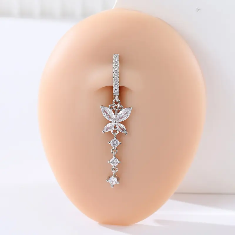 Fashion Butterfly Pendant Belly Ring Navel Ring Belly Button Ring with Artificial Zircon, Elegant Body Jewelry Body Piercings for Women, Party Accessory, All Seasons, Cubic Zirconia, Body Jewellery