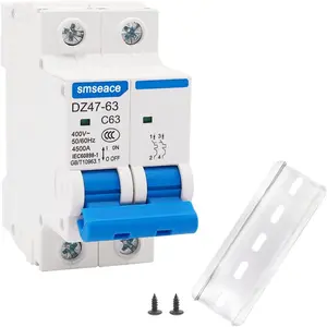 Miniature Circuit Breaker Low Voltage AC 63A 400V,2 Poles AC Disconnect Switch C63 DIN Rail Mount Used to Protect Circuit Equipment