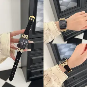 Suitable for Apple S10 watch strap, Apple Watch 98 women's SE strap, watch 11 high-grade metal and genuine leather