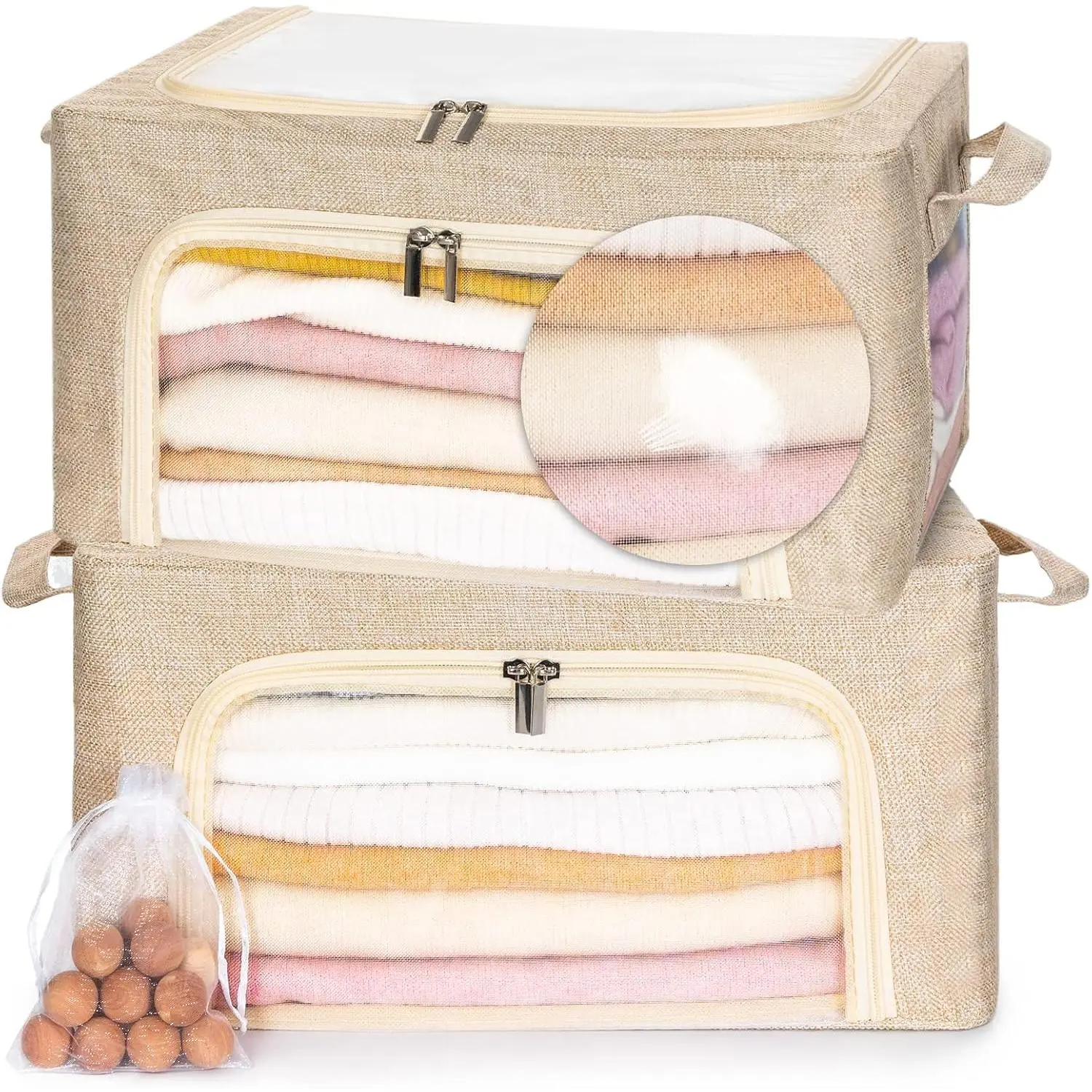 Breathable Cashmere Sweater Storage Bag with Natural Cedar Balls - Large Capacity Protection Pouch for Merino Wool, Knitwear, and Winter Clothes - Stackable Shelf Organizer
