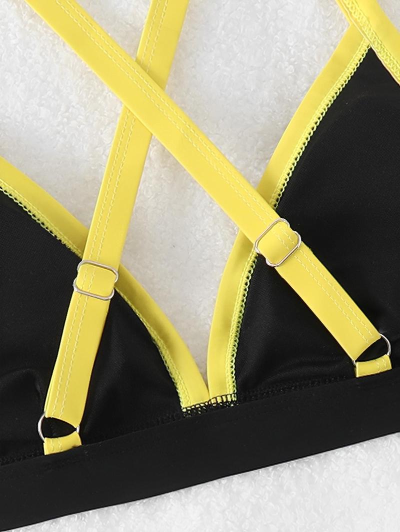 Women's Beach Casual  Holiday Color Block Patchwork High Waist Bikini Set Summer Beach 2 Pieces Bikini