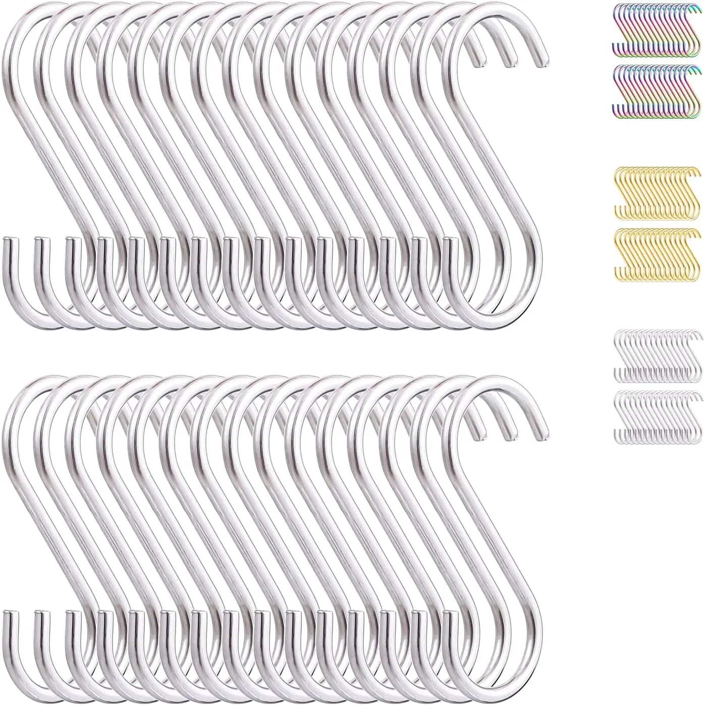 S Hooks for  Pack of 30, Heavy Duty Stainless Steel Metal Mutil Purpose Hanger for Kitchen Pans, Pots, Utensils Tooks, Cups, Mugs, Clothes, Bags, Towels,