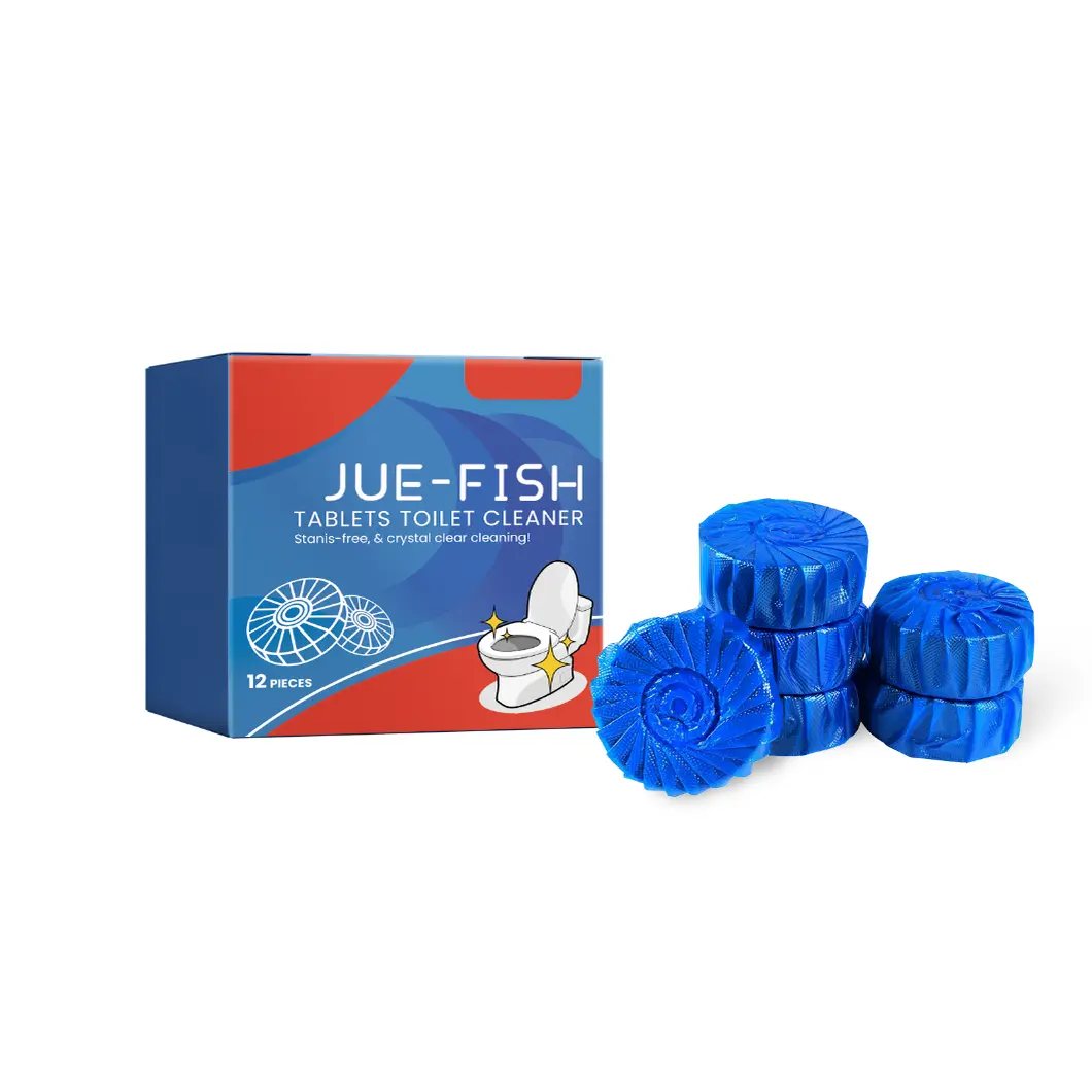 Jue-Fish Automatic Toilet Bowl Cleaner Tablets, Drop-In Tank Cleaner for Bathroom, Prevent Stains & Deodorize, Long-Lasting Cleaning Tabs, Easy-Use Freshener for Bowl & Tank, 12 Pack