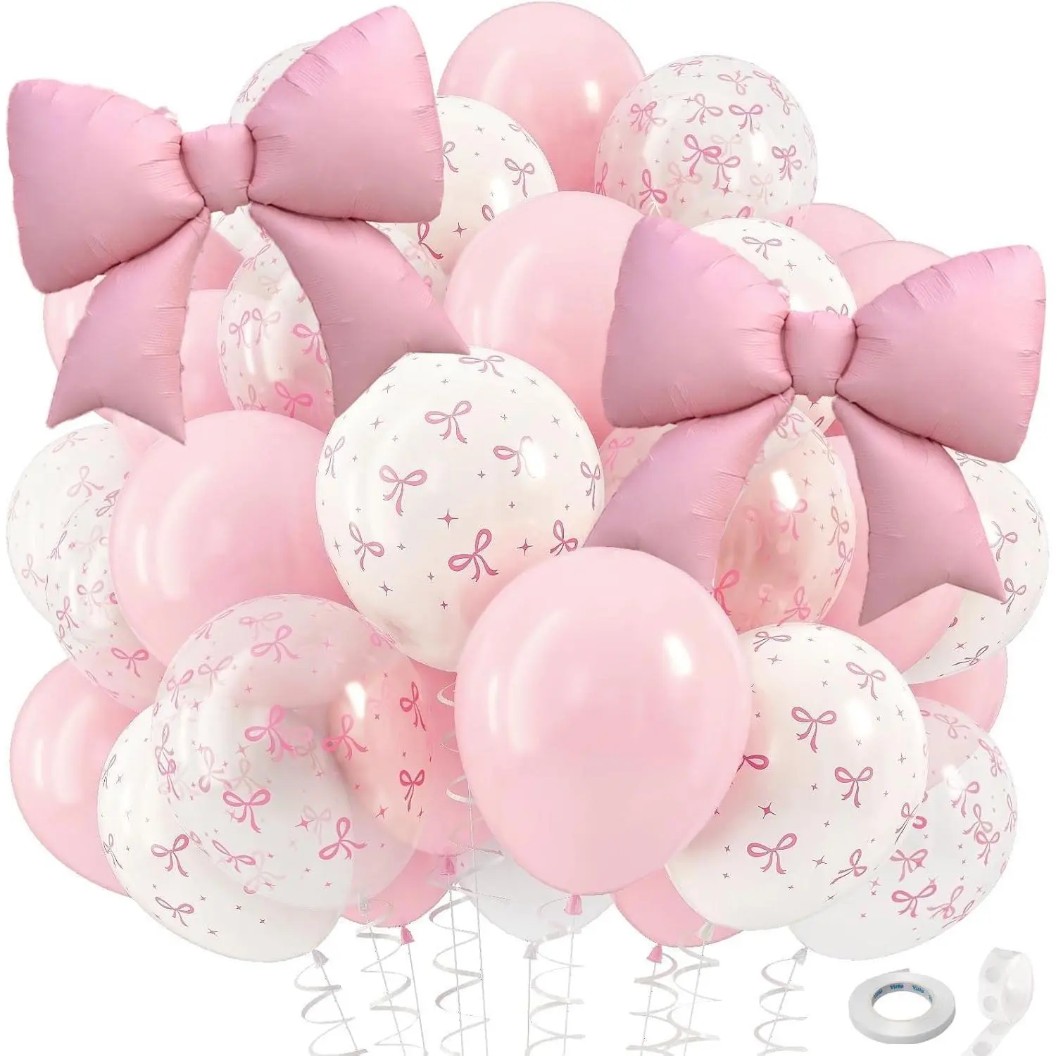 37 count  Bow Balloons, 12/38Inch Giant Foil Balloons, Pastel Light  Transparent White Bow Print  Balloon for Girls Women Birthday Party Bridal Wedding Anniversary Decorations Supplies
