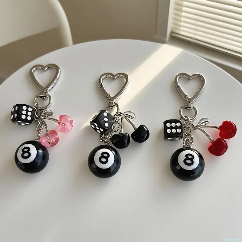 Creative Cherry Billiards New Keychain Fashion Dice Bag Personalized Pendant Hanging Chain Jewelry, Billiard Theme, Cherry Dice, Bag Charms, Purse Accessories
