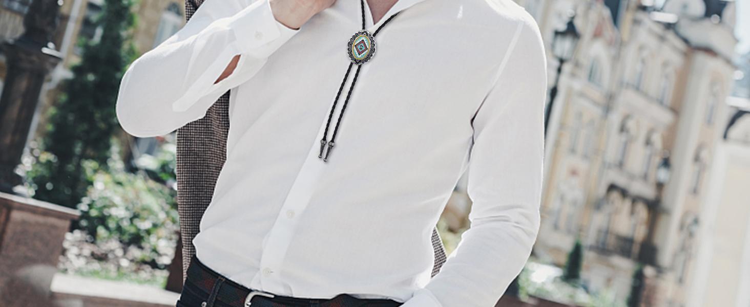 4Pcs Western Cowboy Bolo Tie Set  Vintage Cow Skull & Turquoise Style Design | Hand-Braided Leather Necktie | Unisex Retro Accessory for Festivals & Parties