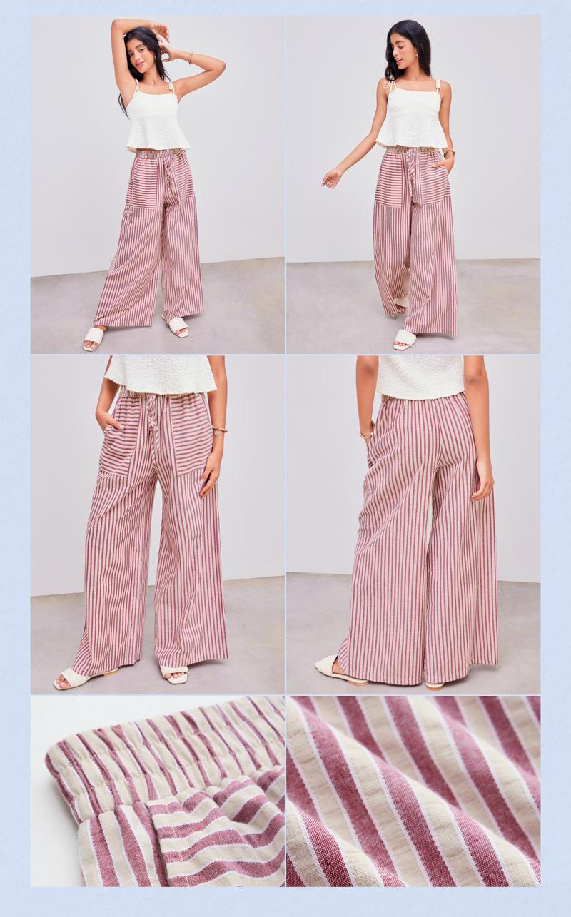 Cider [size 2-26] Woven Mid Rise Stripe Knotted Pocket Trousers