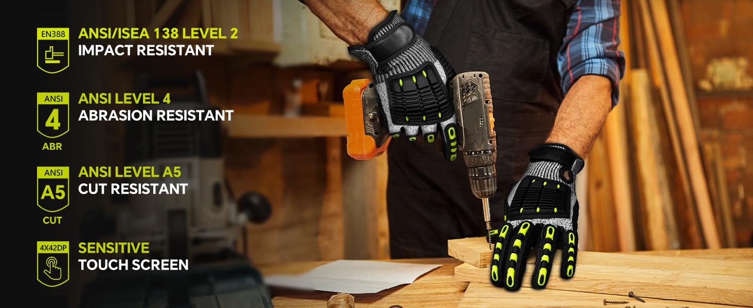 Anti-Cut &Impact Reducing Work Gloves for Men- ANSI Cut Level A5 with TPR Knuckle Guards & Shock Absorption, Nitrile Coated Palm for Maximum Grip, Heavy Duty for Construction, Warehouse, Auto Repair Anti-Cut &Impact Reducing Work Gloves for Men- ANSI Cut Level A5 with TPR Knuckle Guards & Shock Absorption, Nitrile Coated Palm for Maximum Grip, Heavy Duty for Construction, Warehouse, Auto Repair
