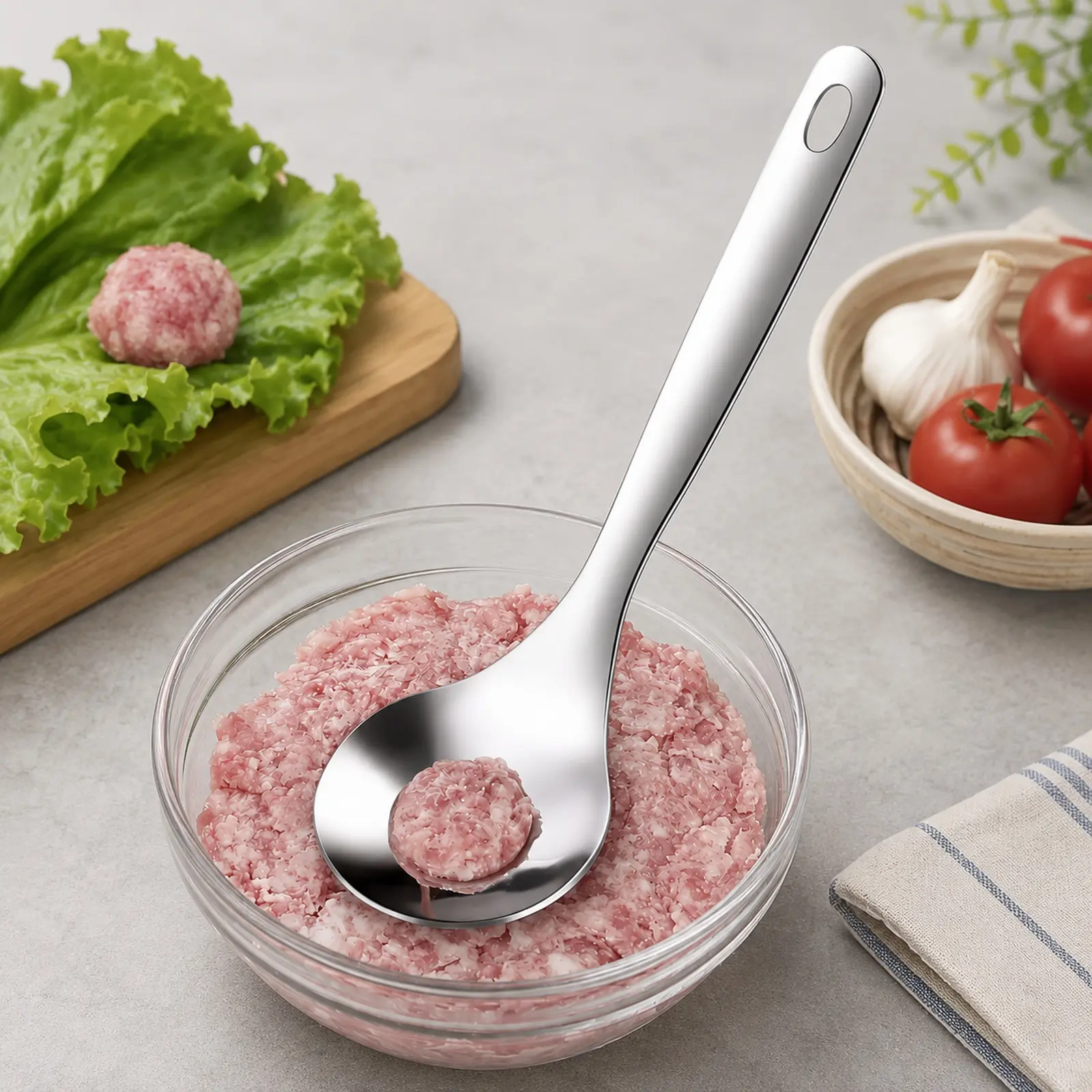 Stainless Steel Meatball Maker Spoon, Easy Squeeze Meatball Scoop & Extrusion Mold, Meat Ball Shaping Tool for Fish Balls, Shrimp Paste & Ground Meat, Reusable Kitchen Food Prep Tool for Home Cooking.