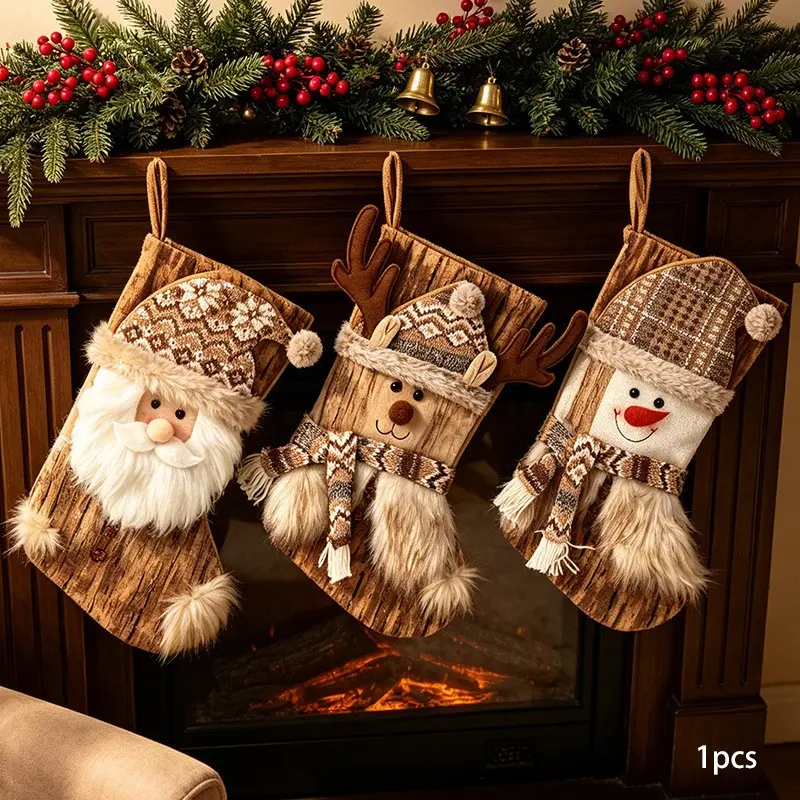 Christmas Stocking Party Decoration, Santa Snowman Reindeer Christmas Sock, Holiday Gift Bag, Indoor Outdoor Home Decor