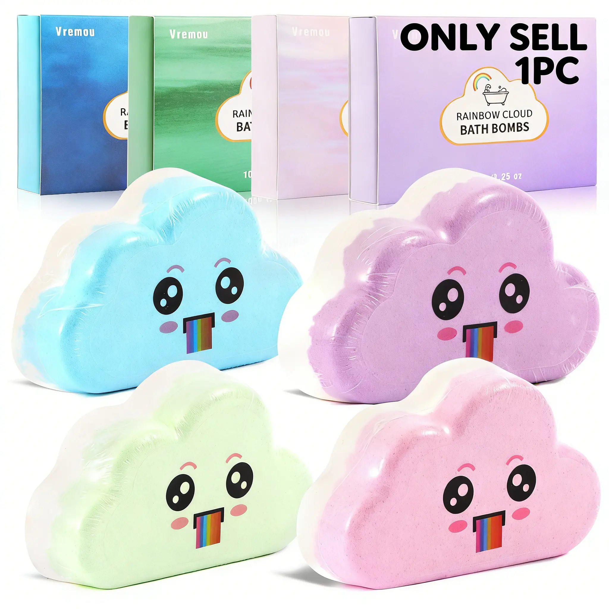 Rainbow Bath Ball Gift Set, Handmade OrganicChildren's Bath Balls, Natural Children's Bubble Bath Balls PinkScented, Blue Ocean, Purple and Green Rainbow Cloud BathBalls-Suitable for Both Boys and Girls. The Perfect Bath Gift Bath Bubbles