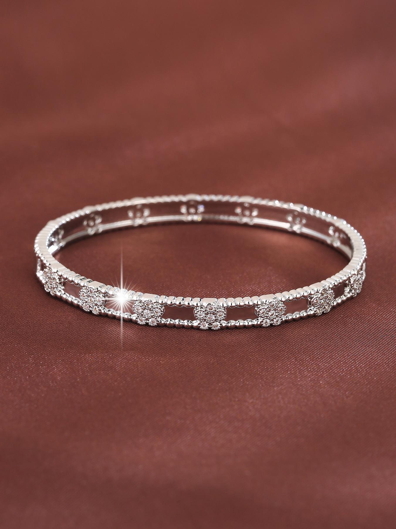 S925 Sterling Silver Artificial Zirconia Decorated Bracelet, Elegant Cuff Bangle Bracelet for Women, Fashion Jewelry for Party, Daily Decor, Trendy All-match & Exquisite Jewelry for Birthday Gift