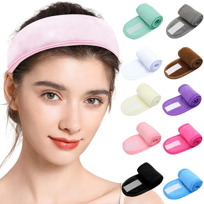 Adjustable Velcro Terry Cloth Spa Headband - Portable Extra Wide Wrap, Sweat-Resistant Hair Accessory for Daily Use, Commute, Facial Mask Application, Fully Cover Hairline, Good Sweat Absorption, Daily Wear, Solid Colors, Velcro Front, Wide Band, Wrap-Aro