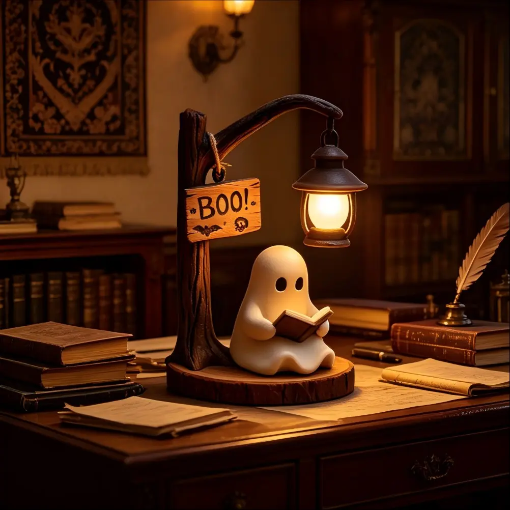 Halloween Ghost Reading Ornament, Resin Statue, Resin Figure, Desk Decor, Gothic Decor, Perfect for Office, Halloween Atmosphere, Gift for Book Lovers