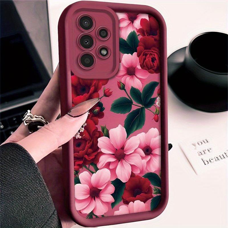 Elegant Red Floral Pattern Phone Case for Samsung Galaxy S26 S25 S24 S23 S22 S21 Fe Plus Ultra A13 A14 A15 A16 A17 A33 A34 A35 A36 A52 A53 A54 Note20, Shockproof And Durable, Stylish Design, TPU Protective