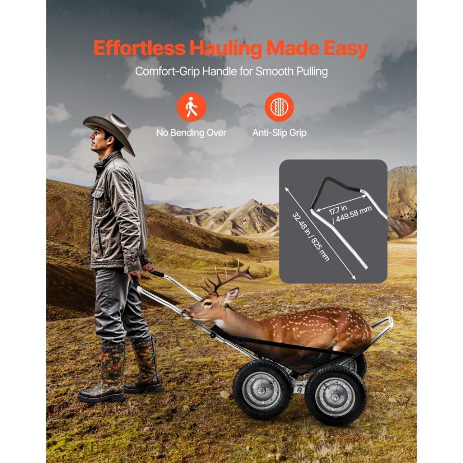 VEVOR Game Carts for Hunting, 500LBS Deer Cart Game Hauler, Heavy-Duty Crawler Cart, All-Terrain Folding Deer Hauling Cart with Shock-Absorbing Tires, Utility Gear Dolly for Hunting Fishing Hiking