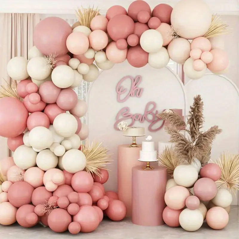 123pcs Dusty Pink Cream Beige Balloon Garland Arch Kit, Baby Shower Birthday Party Decorations Balloons Set, Rustic Wedding Christening Baptism Decor, Balloon Arch Backdrop, Balloon Party Supplies, Balloon Arch Kits