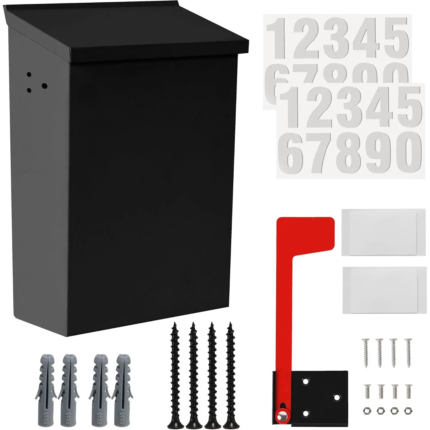Wall-Mount Mailbox for House with Flag and Number Stickers | 7.1"x10.1"x3.8" Mailboxes for Outside Wall Mount with Screws Ideal for House Outdoor Use, Rust-Proof Carbon Steel Mailbox