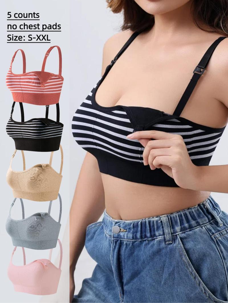 Maternity Solid Color/striped Print Nursing Bra, Adjustable Strap Seamless Double Layer Soft Support Nursing Bras, Maternity Underwear for All Seasons, Underwear for Women, Soft Fabric Bra