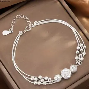 Fine 925 Sterling Silver Lucky Beads Bracelet - Luxury Designer Multilayer Adjustable Bracelet for Women Birthday Wedding Gifts
