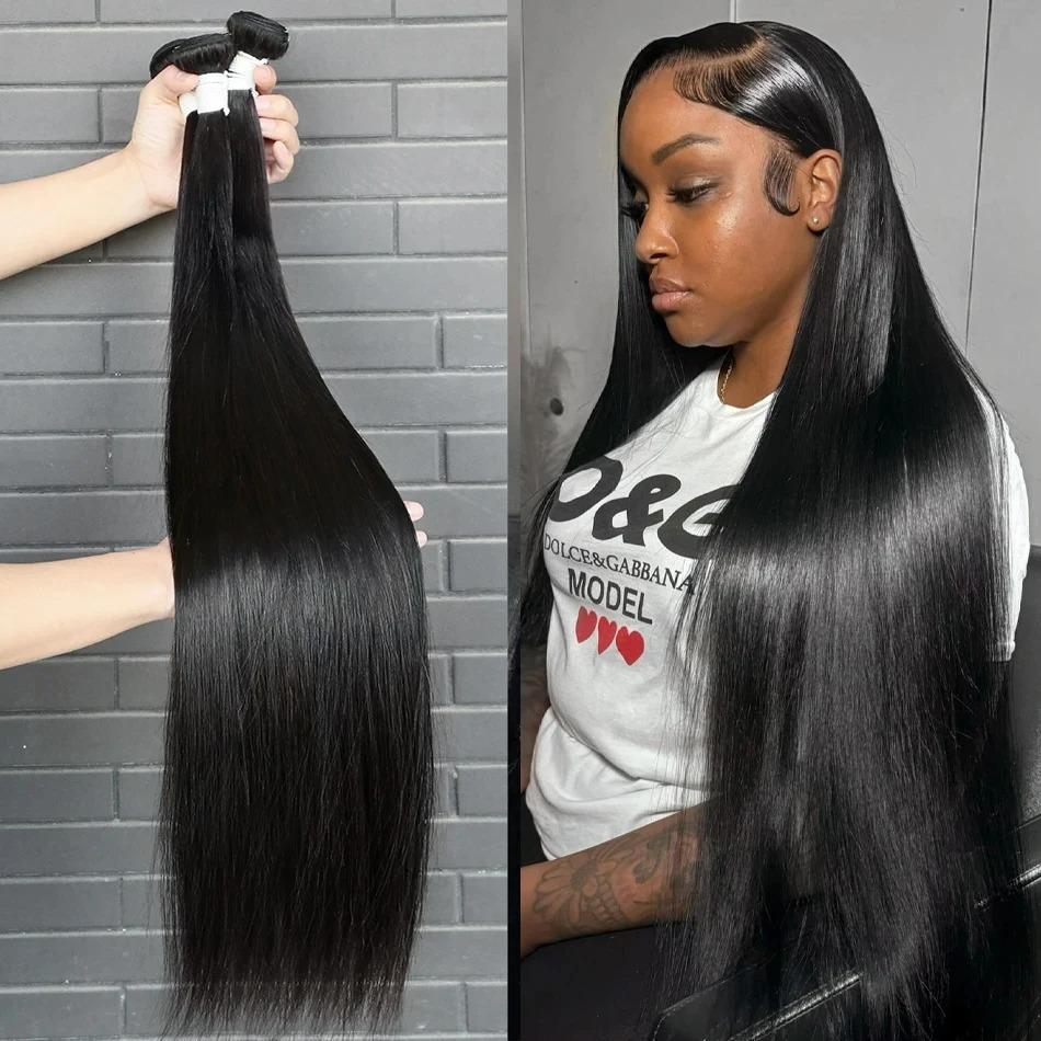 18 36 Inch Bone Straight Weave Human Hair Bundles Raw Hair Extensions Brazilian Natural Black  Deals Unprocessed