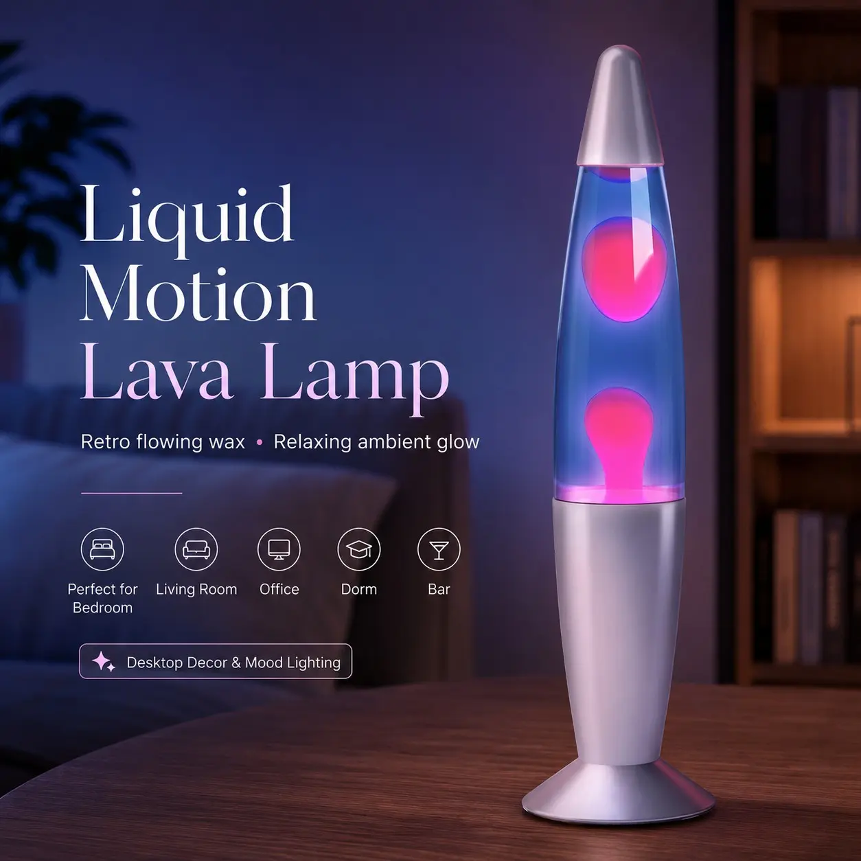 Liquid Flow Lava Lamp, Retro Free Change, Blue Mercury Shell and Wax, Relaxing Atmosphere Lighting, Ideal for Bedroom, Living Room, Office