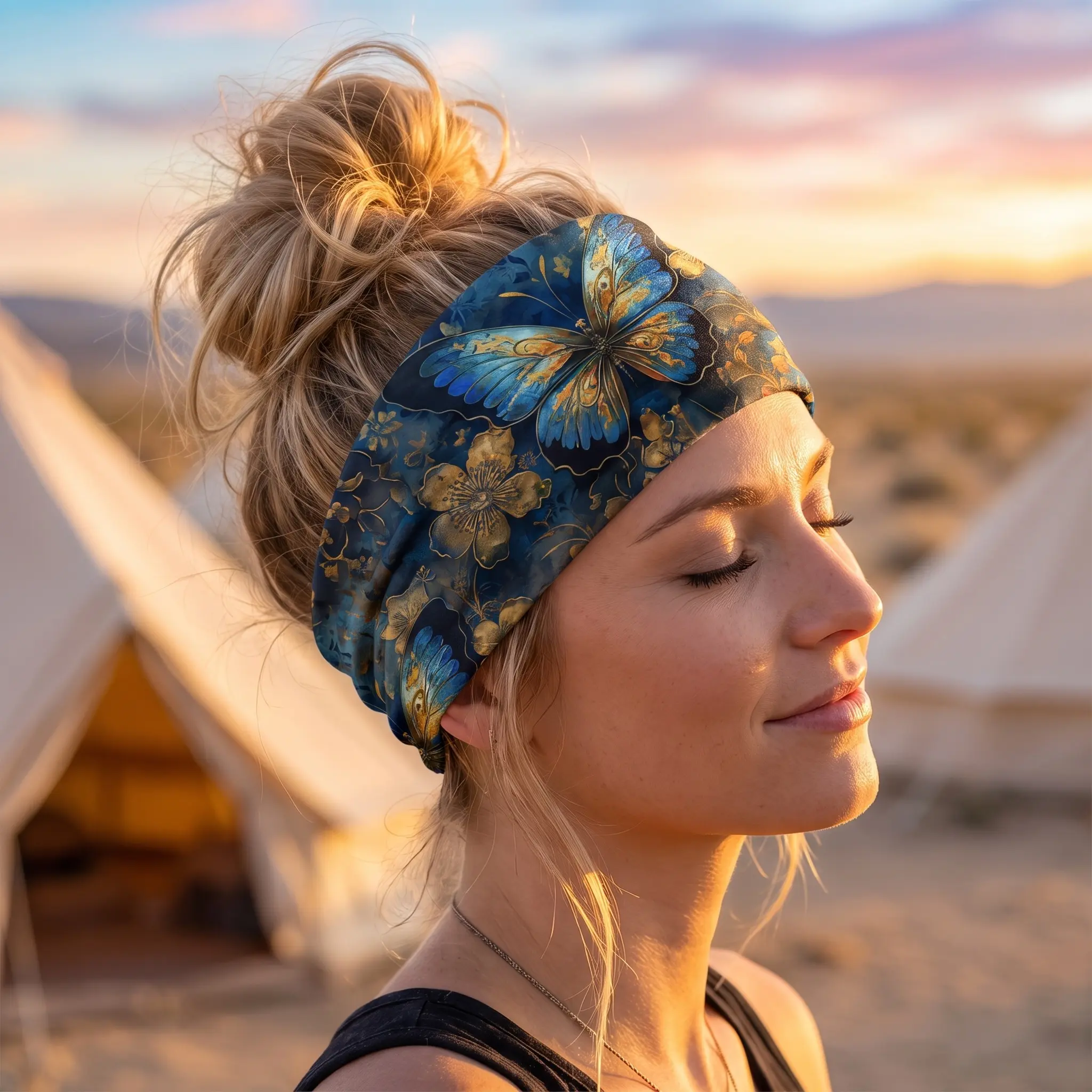Bohemian Wide Headband For Women Vintage Butterfly Print Sweatband
