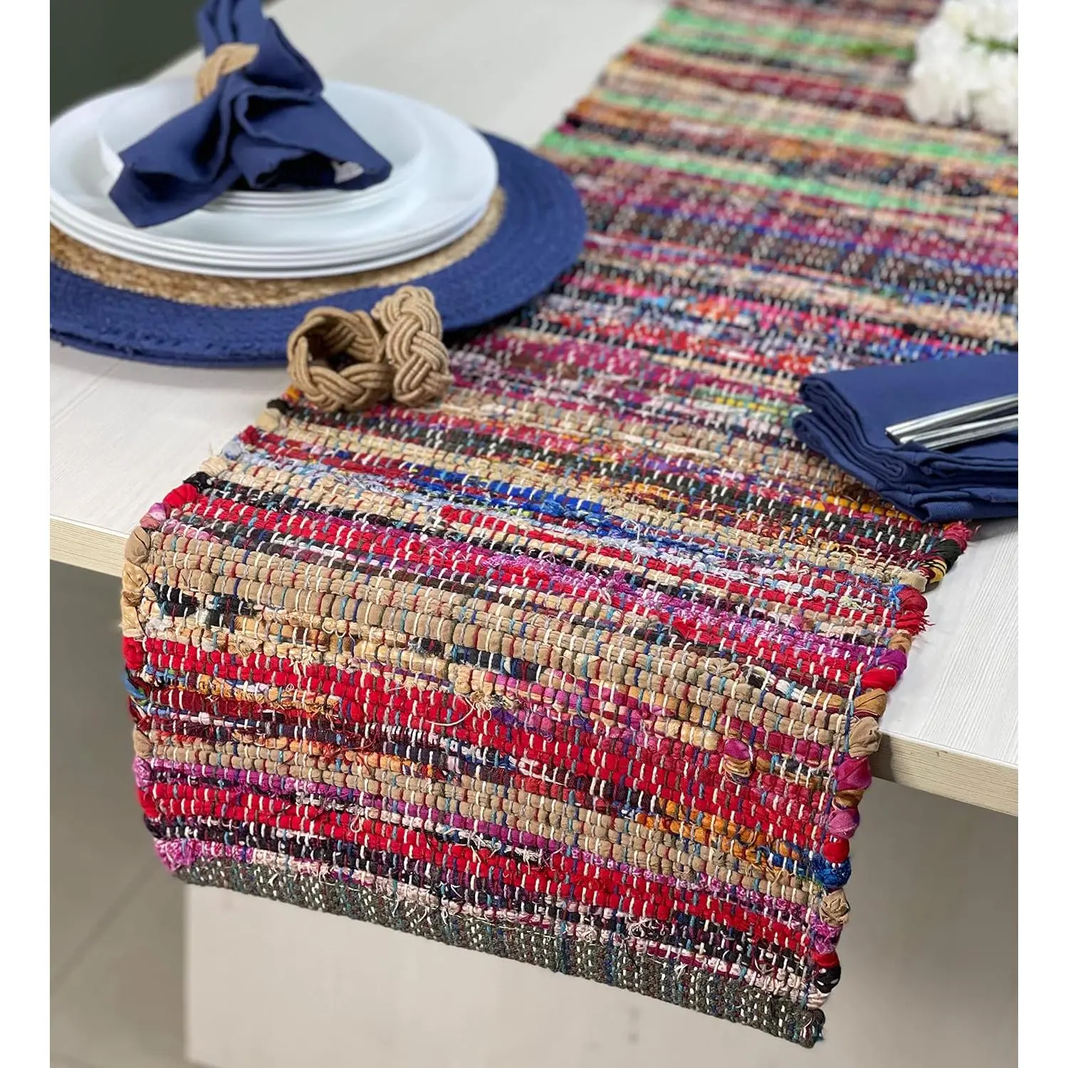 Rainbow Multi Chindi Colorful Table Runner. Size: 13''x90'', Multi Color