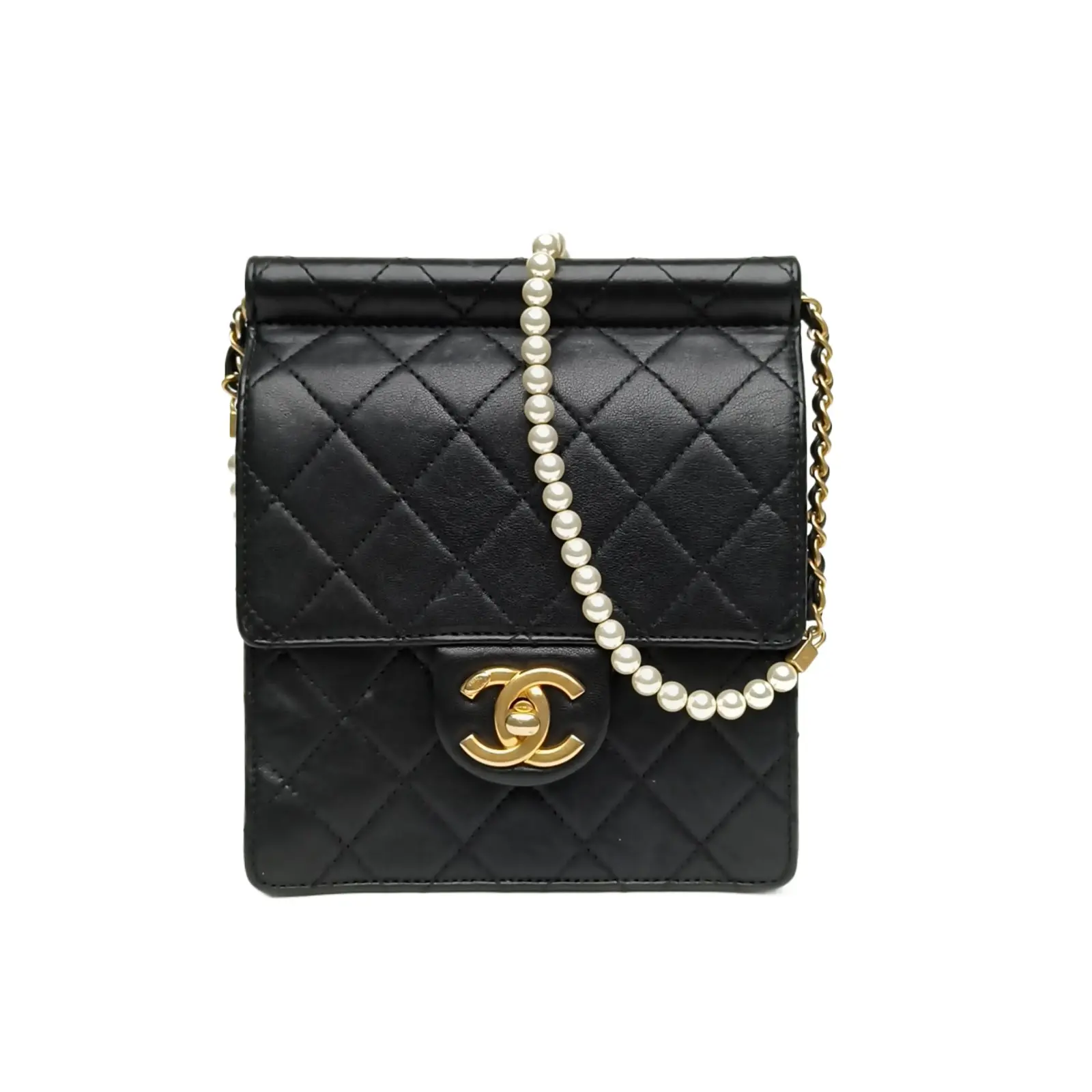 Pre-owned CHANEL 【alea】CHANEL Pearl Chain Flap Bag, Vertical P236273551