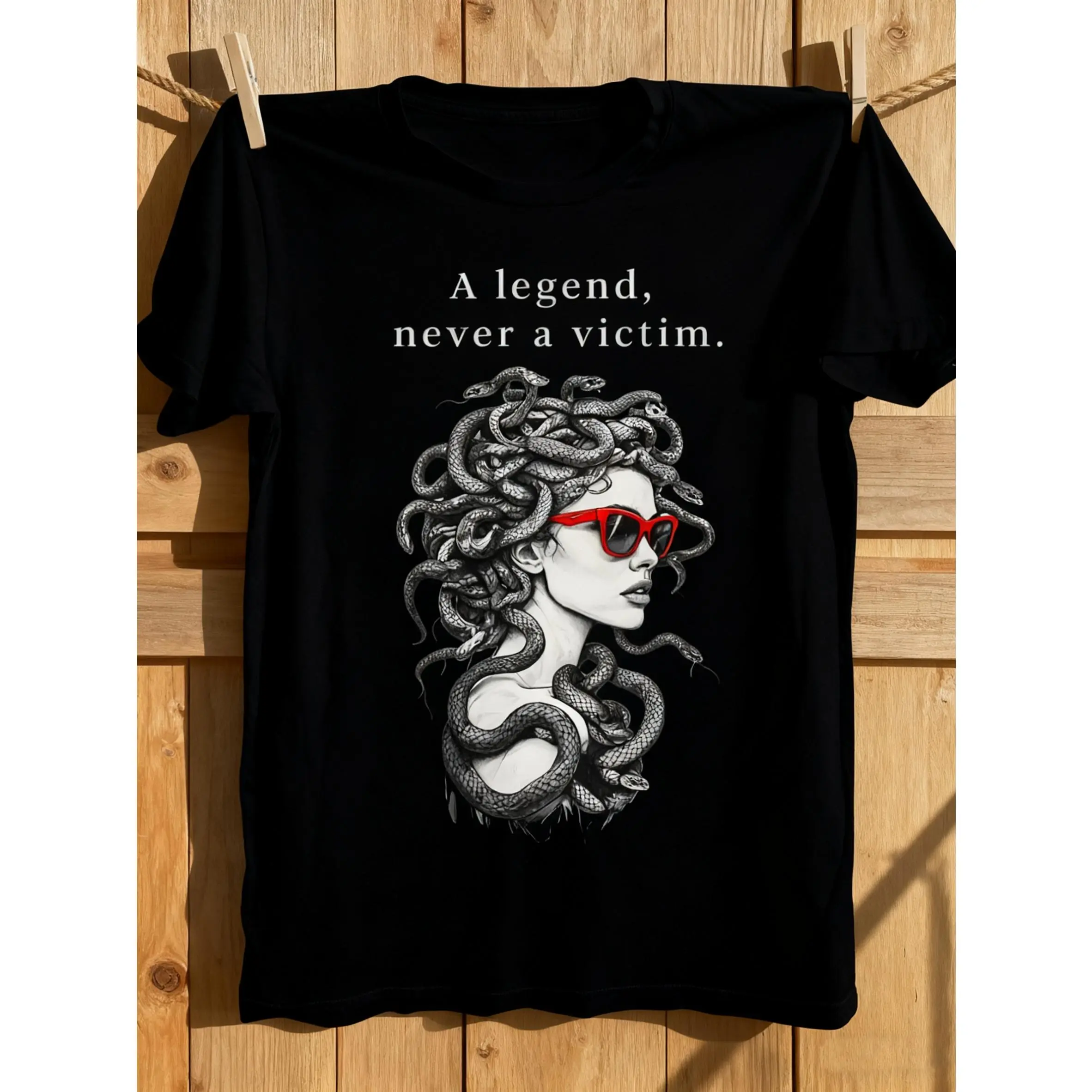 Legend Never Fails_ Illustration of Medusa Red-Fra unisex soft cotton short sleeve t shirt, vintage graphic casual tee for men women teens, perfect birthday holiday gift for camping travel gym daily street casual wear