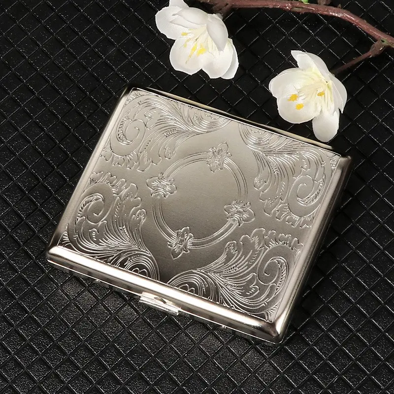 Retro Cigarette Case Victorian Style Metal Holder, Credit Card Holder Pocket, Rfid Protective Security Wallet, Large with Etched Pattern, Elegant Fashion Wallet