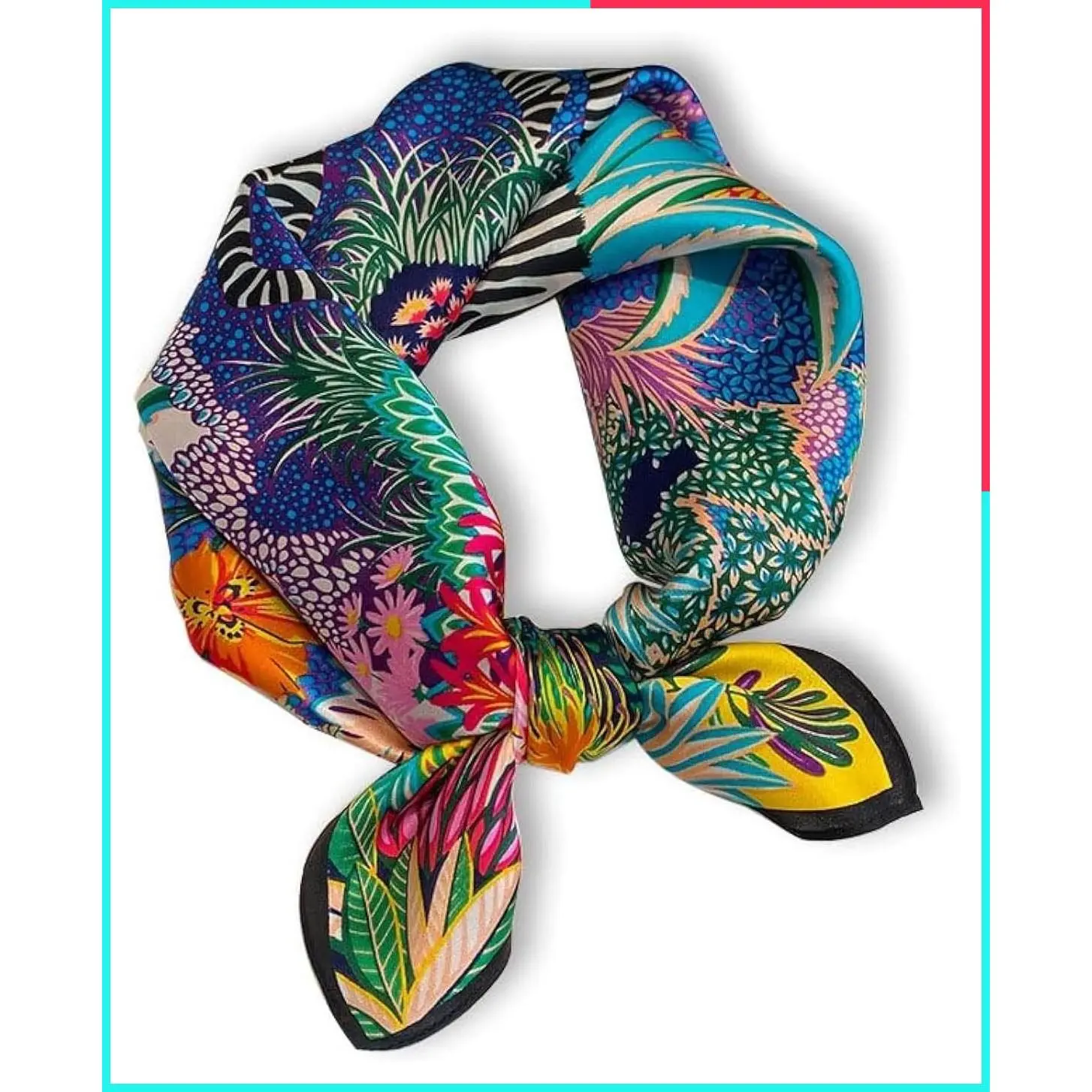 100% Mulberry Silk Square Scarf 21" x 21" - Lightweight Digital Printed Neckerchief for Women and Men