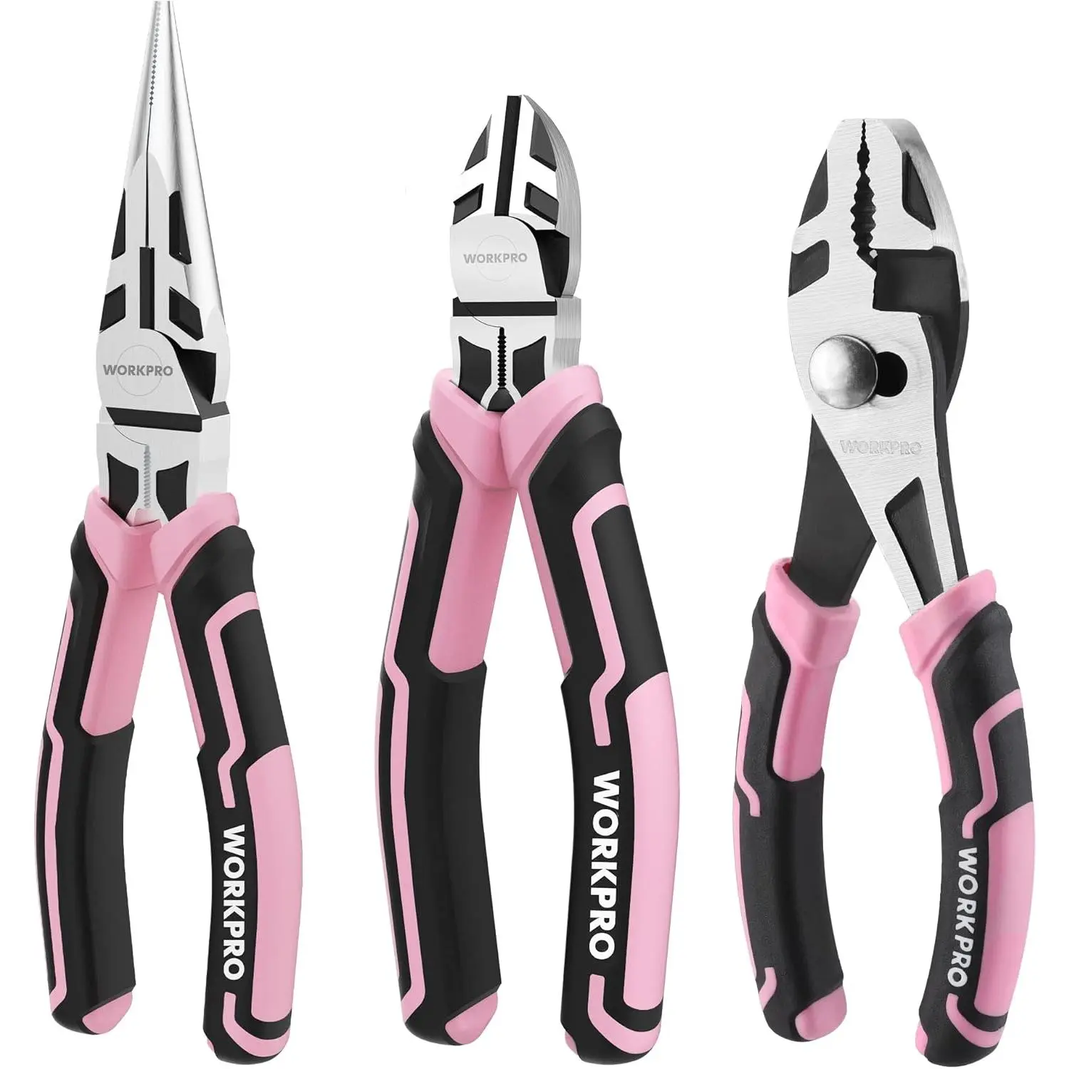 3 PCS Pink Pliers Set, Needle Nose & Diagonal & Slip Joint Pliers| Pink Tool Set for Plumbing, Automotive and Applications - Pink Ribbon