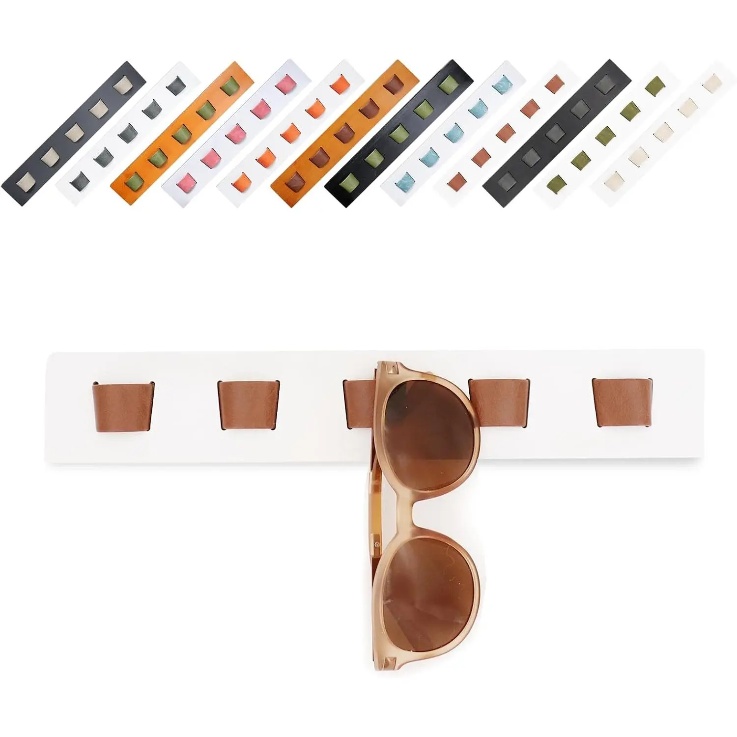 Sunglass Organizer Wall Mount,  Eyeglass Storage Holder, Glasses Rack for Multiple Eyewear Display Men Women (White-brown)
