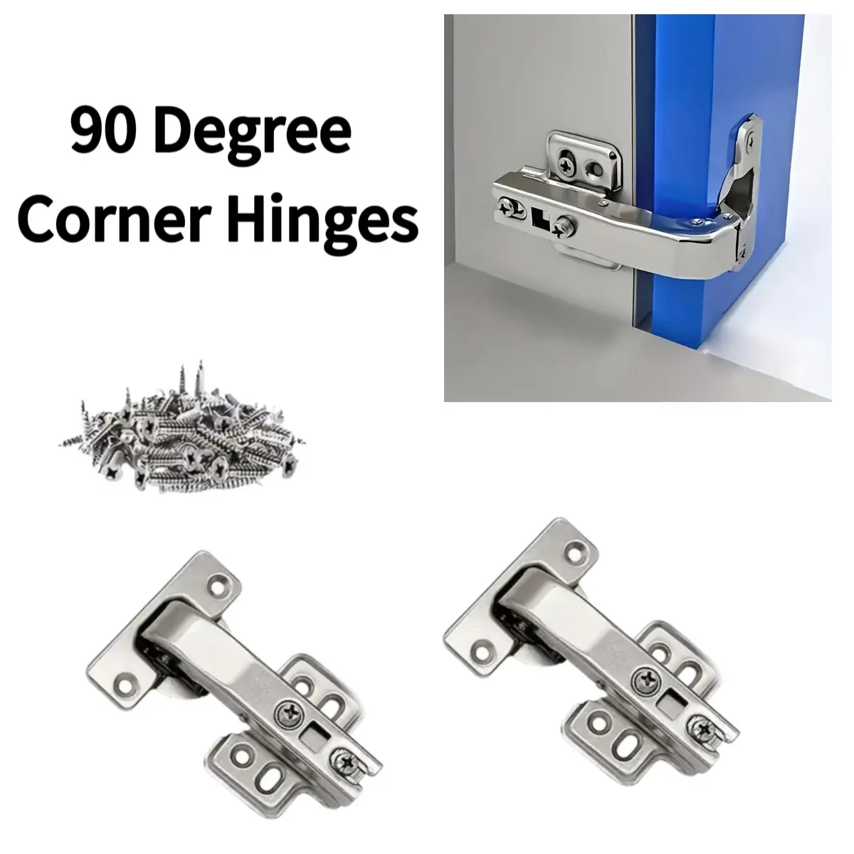 18pcs Set (2 Hinges + 16 Screws) Heavy-Duty Hydraulic Cabinet Hinges, Special Shape Cabinet Door Hinges 90 Degree Corner Hinges, Suitable for Corner Kitchen Cabinets, Wardrobes, Cabinets, Bookcases, Corner Cabinet Doors and Other Scenes.