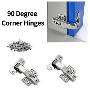 18pcs Set (2 Hinges + 16 Screws) Heavy-Duty Hydraulic Cabinet Hinges, Special Shape Cabinet Door Hinges 90 Degree Corner Hinges, Suitable for Corner Kitchen Cabinets, Wardrobes, Cabinets, Bookcases, Corner Cabinet Doors and Other Scenes.