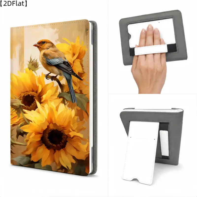 1 protective case for Kindle/Kobo Bird Perched On Sunflowers Protective Ebook Reader Cover With Hand Grip Hand Strap & Adjustable Kickstand, Auto Sleep Wake Function Lightweight Shockproof Folio Shell, Fit Kobo Clara HD/Clara 2E/Clara BW/Clara Colour 6 In