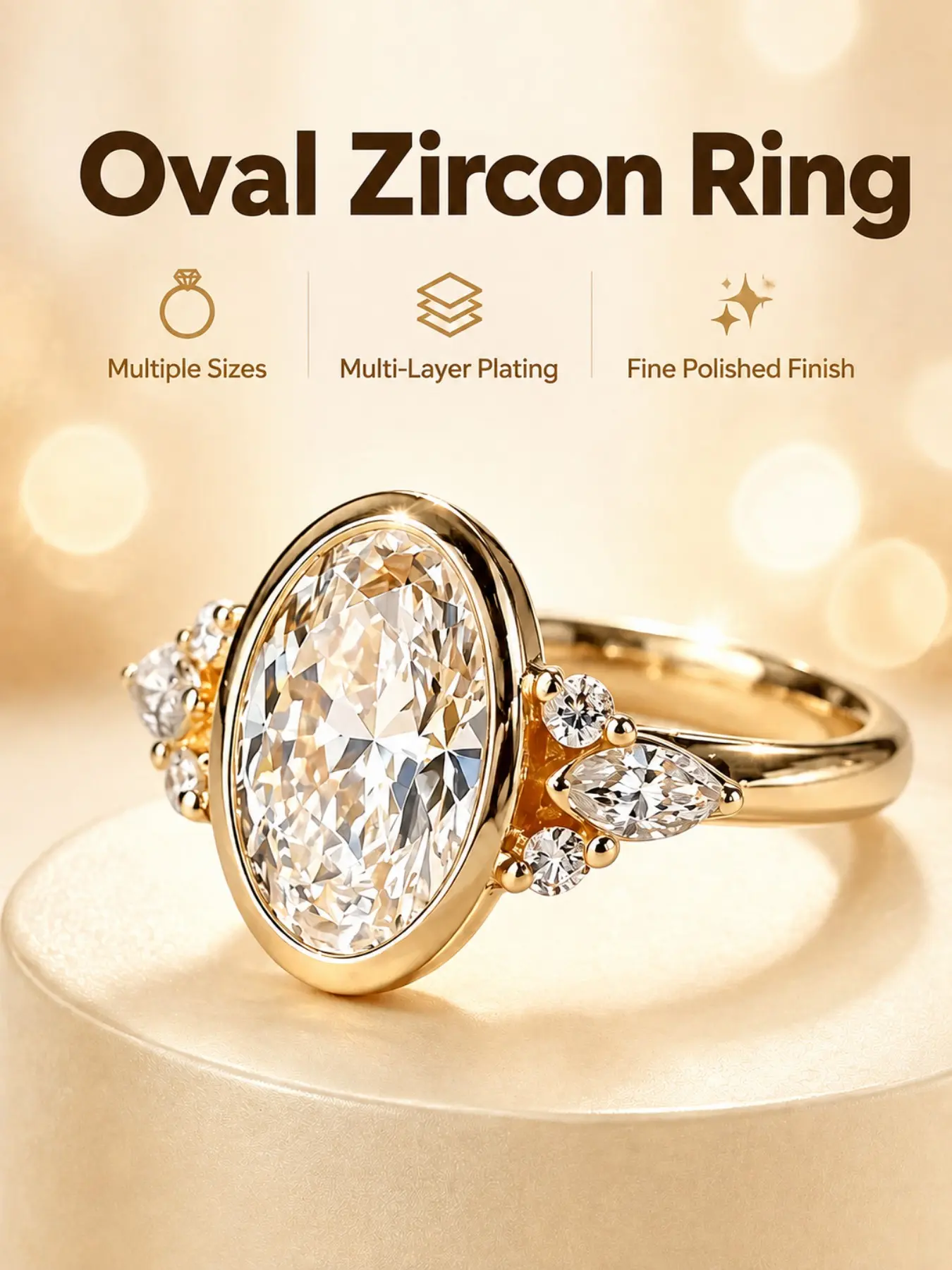 Marquise-shaped stone with an oval pavé engagement ring, gold-plated oval cut cluster wedding ring, Beautiful Rings, an elegant anniversary jewelry gift for her