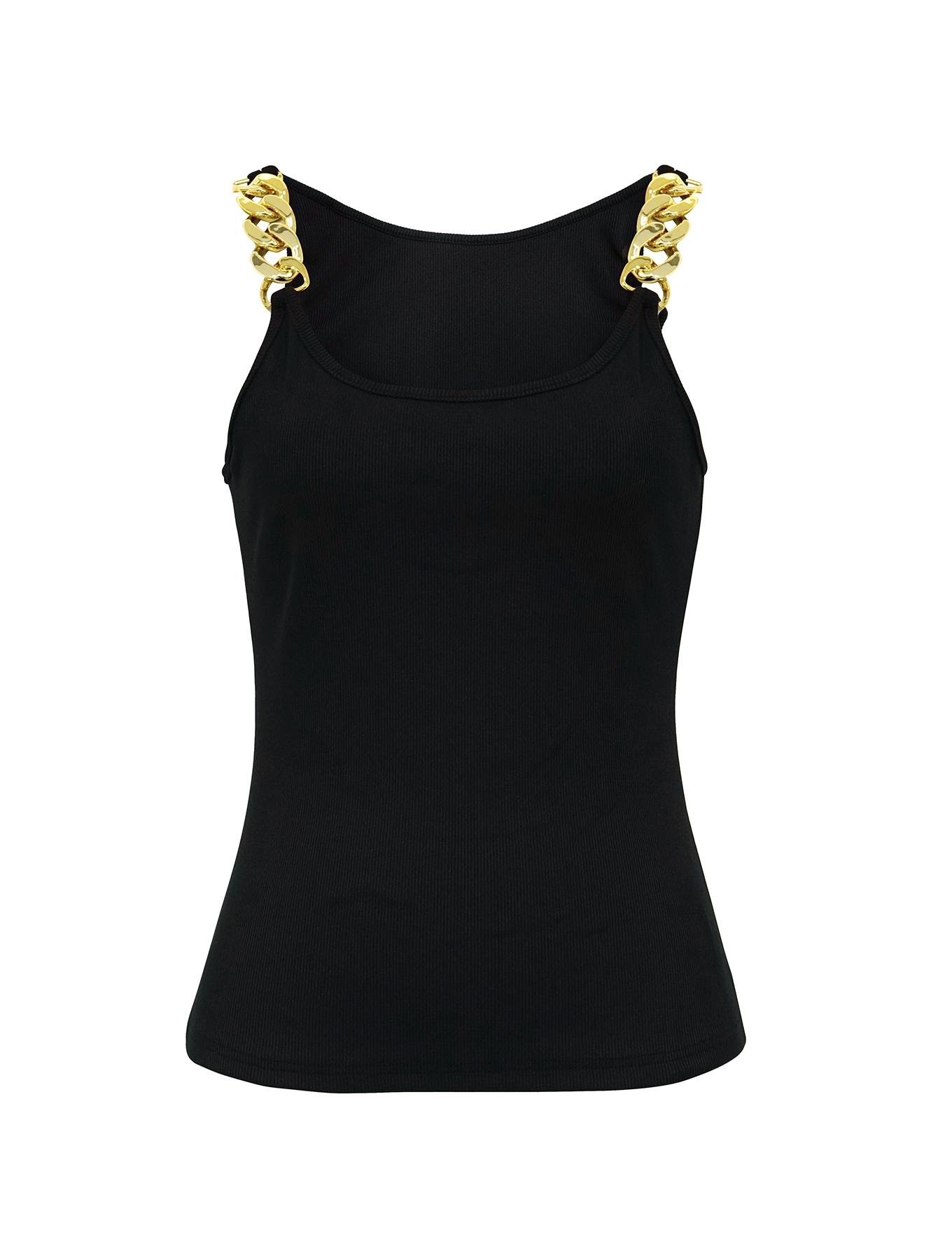 Women's Chain Decor Ribbed Tank Top, Casual Round Neck Sleeveless Top, Ladies Clothes for Daily Wear